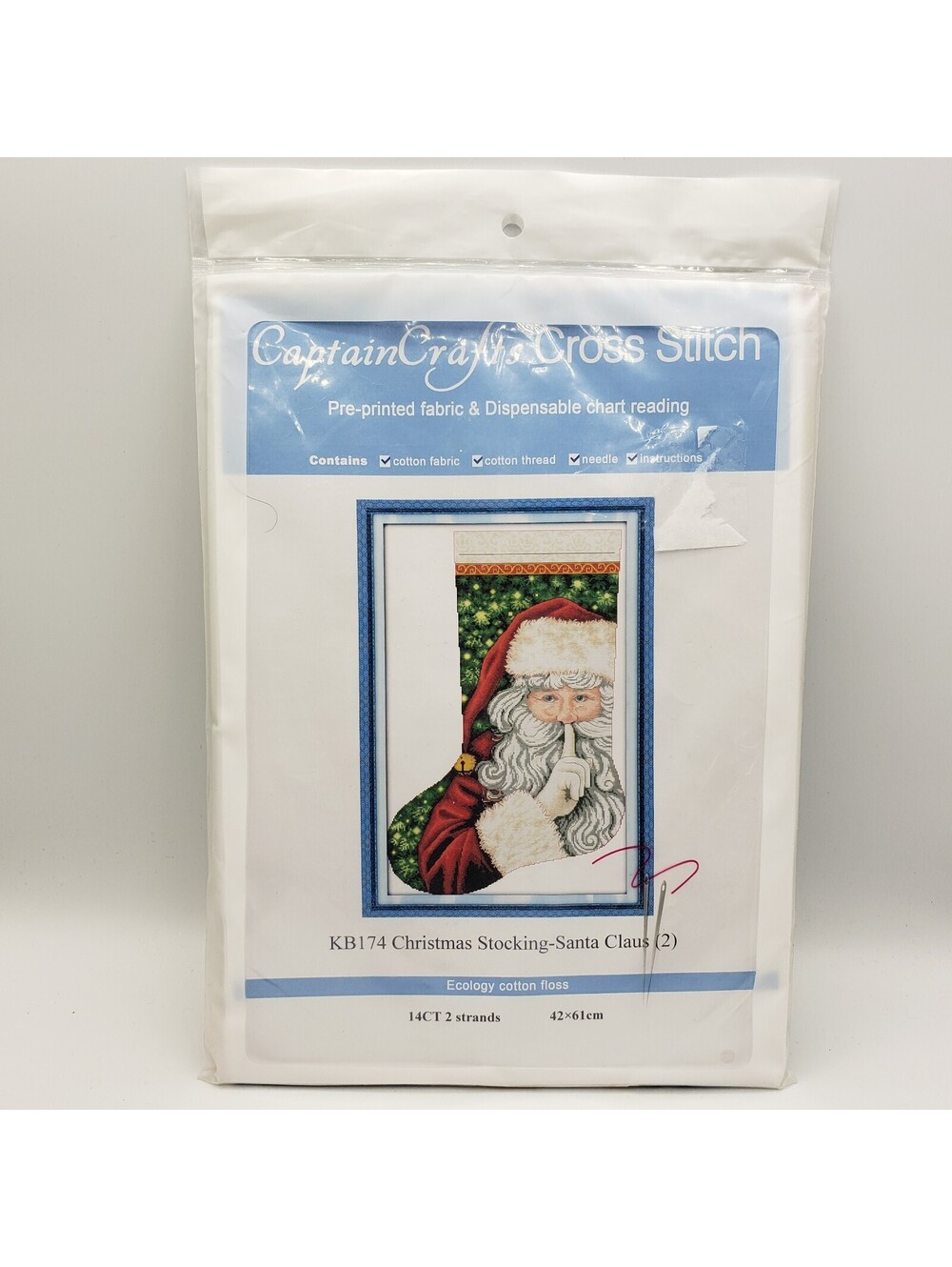 Captain Crafts Cross Stitch Kit KB174 Christmas Stocking Santa Claus Shhhh